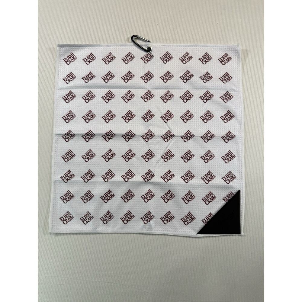 New! Elijah Craig Bourbon GOLF TOWEL with Logo & Rubber Scrubbing Pad - White